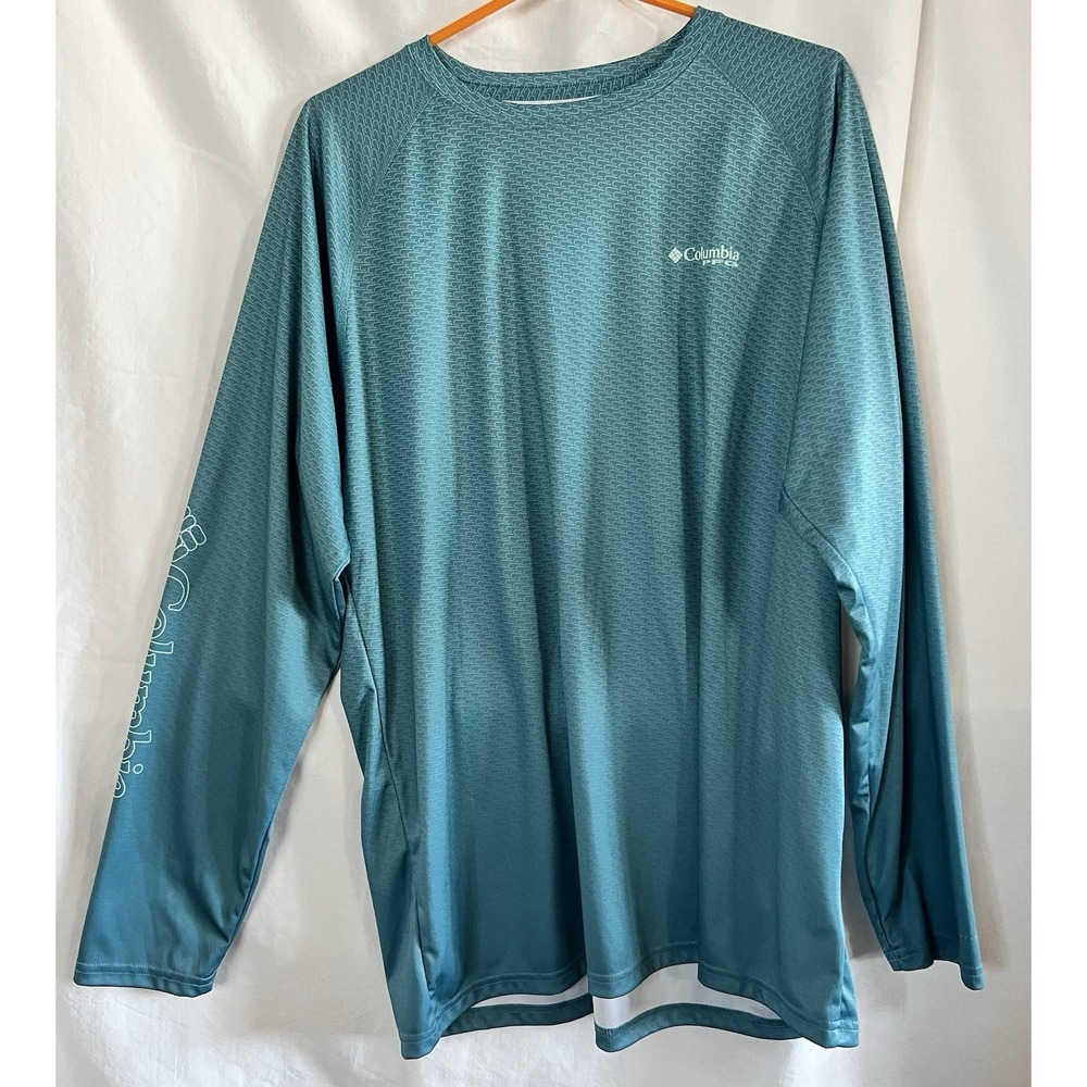 Columbia PFG‎ Mens Terminal Tackle Fish Super Fade Long Sleeve Shirt Large Blue